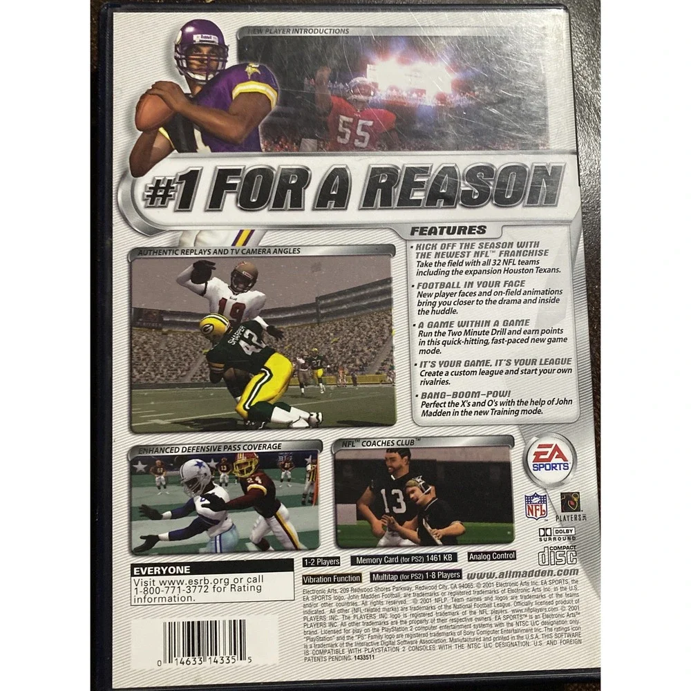 Madden NFL 2002 (PlayStation 2, PS2 2001) Complete Football EA  Case Manual